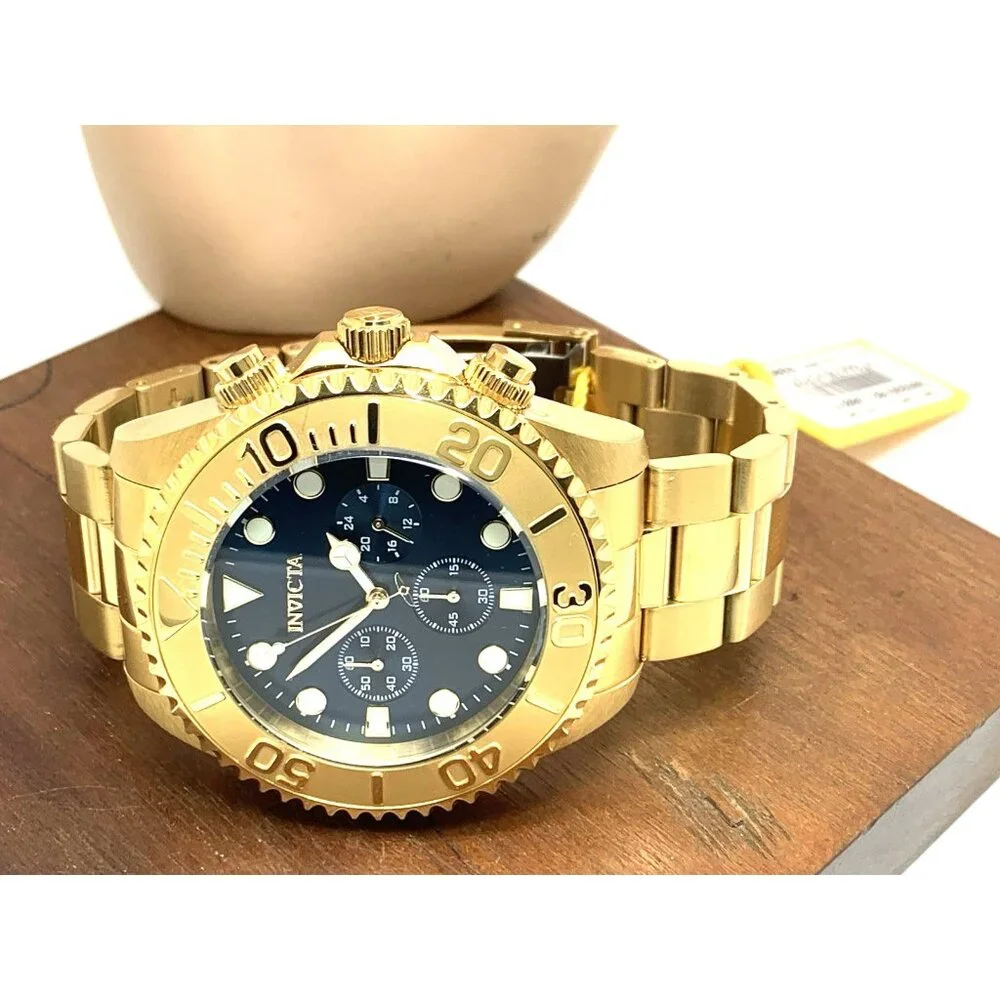 Invicta Men's Watch 36974 Pro Diver Quartz Chronograph Gold Steel Blue Dial 47mm